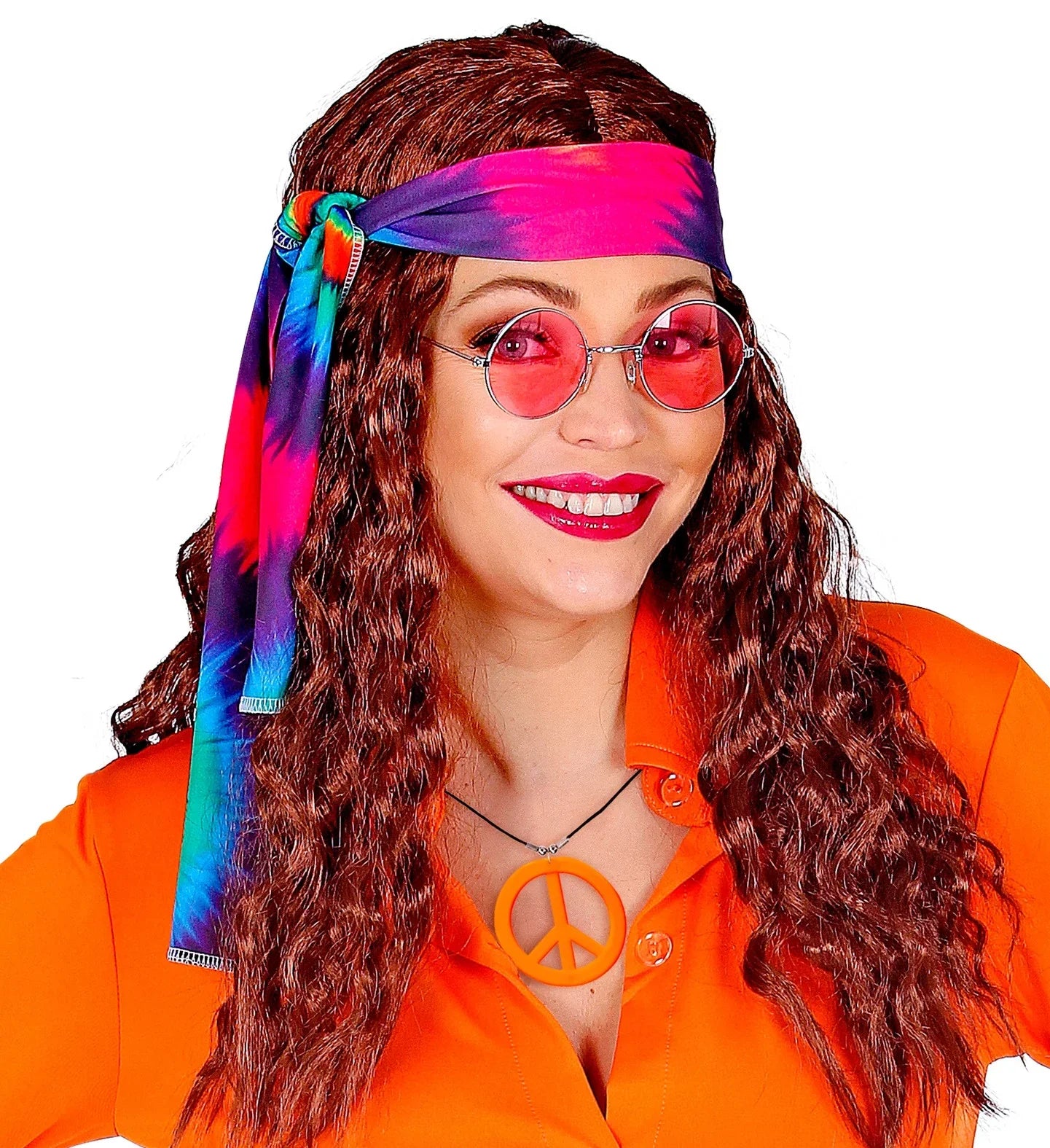 Colgante Hippie Naranja Neón con el Símbolo de la Paz Complementos Hippies Widmann