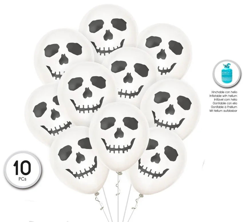 Pack de 10 Globos de Calavera para Decoración Globos de Halloween Partilandia
