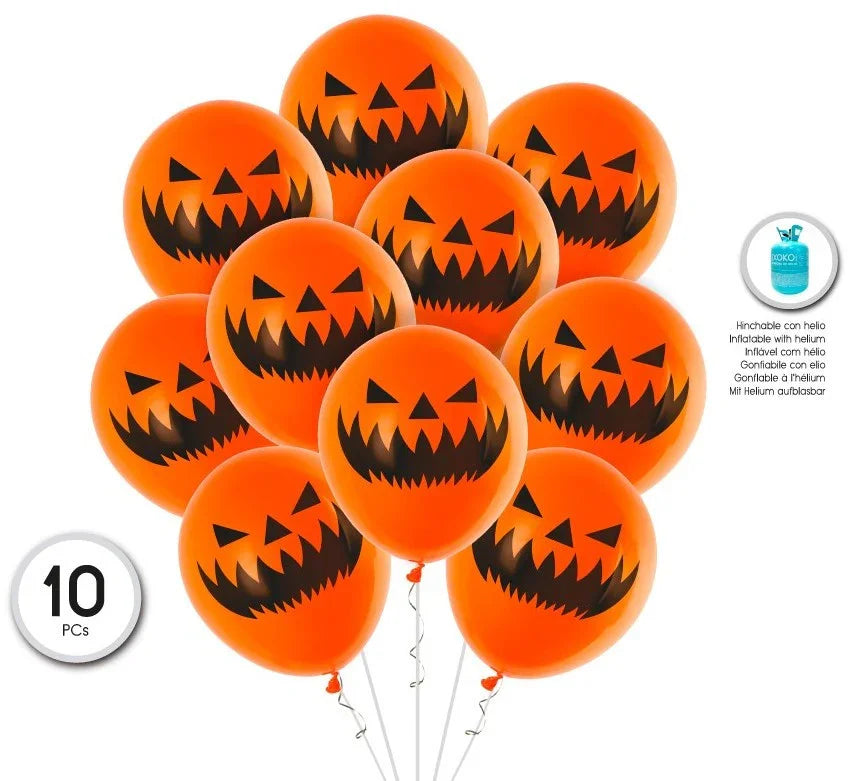 Pack de 10 Globos de Calabaza para Decoración Globos de Halloween Partilandia