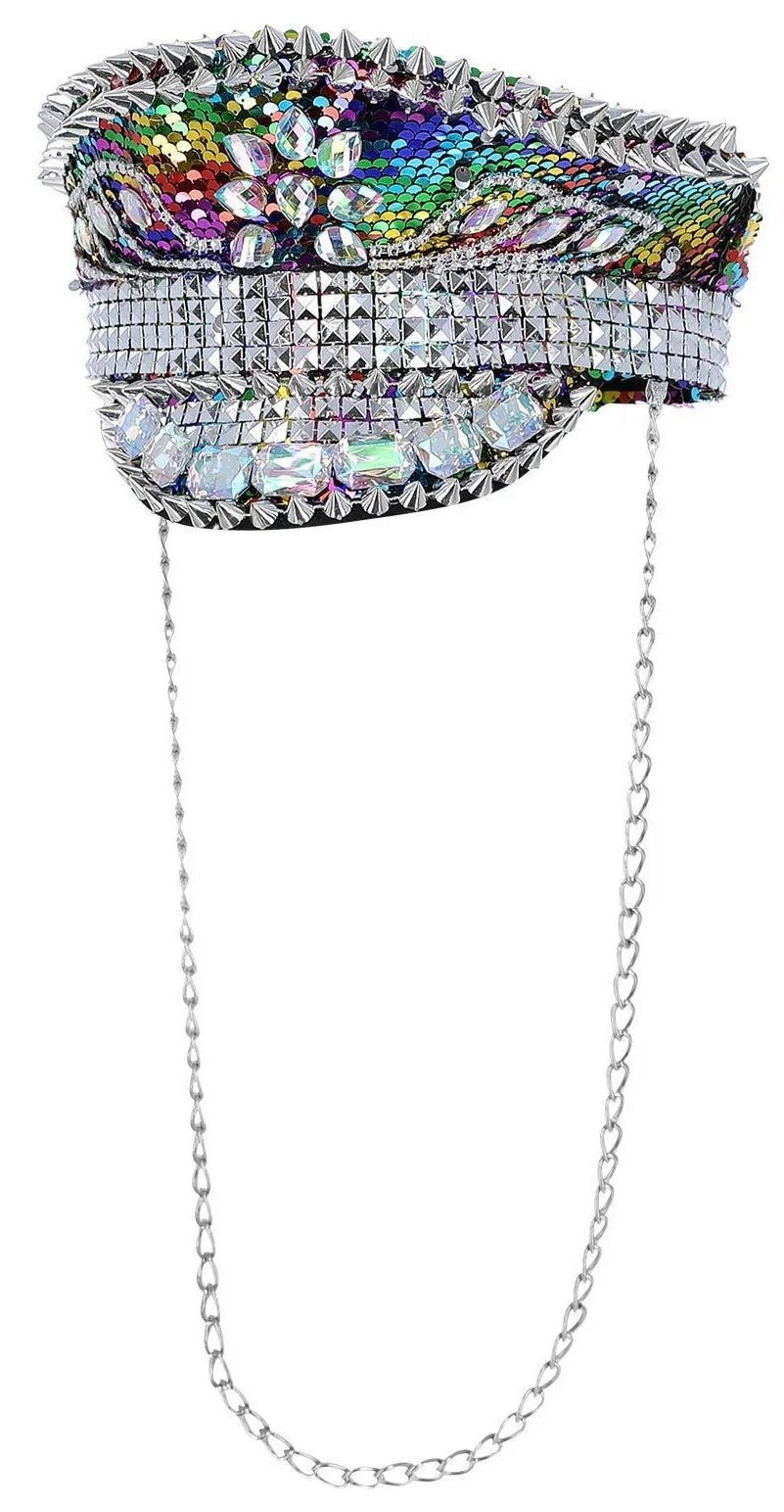 Gorra Arcoíris con Lentejuelas, Pinchos y Pedrería Sombreros y Gorros Smiffys