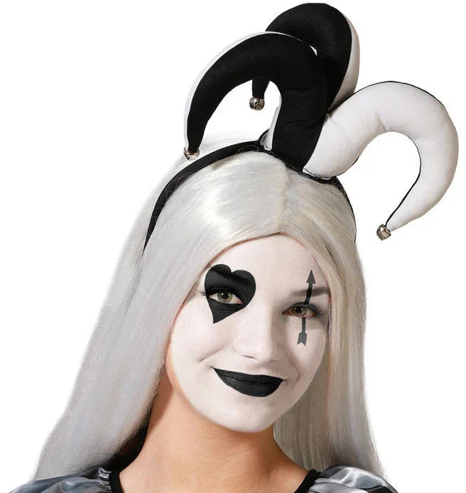 Diadema con Mini Gorro de Arlequín Blanco y Negro Sombreros y Gorros Atosa