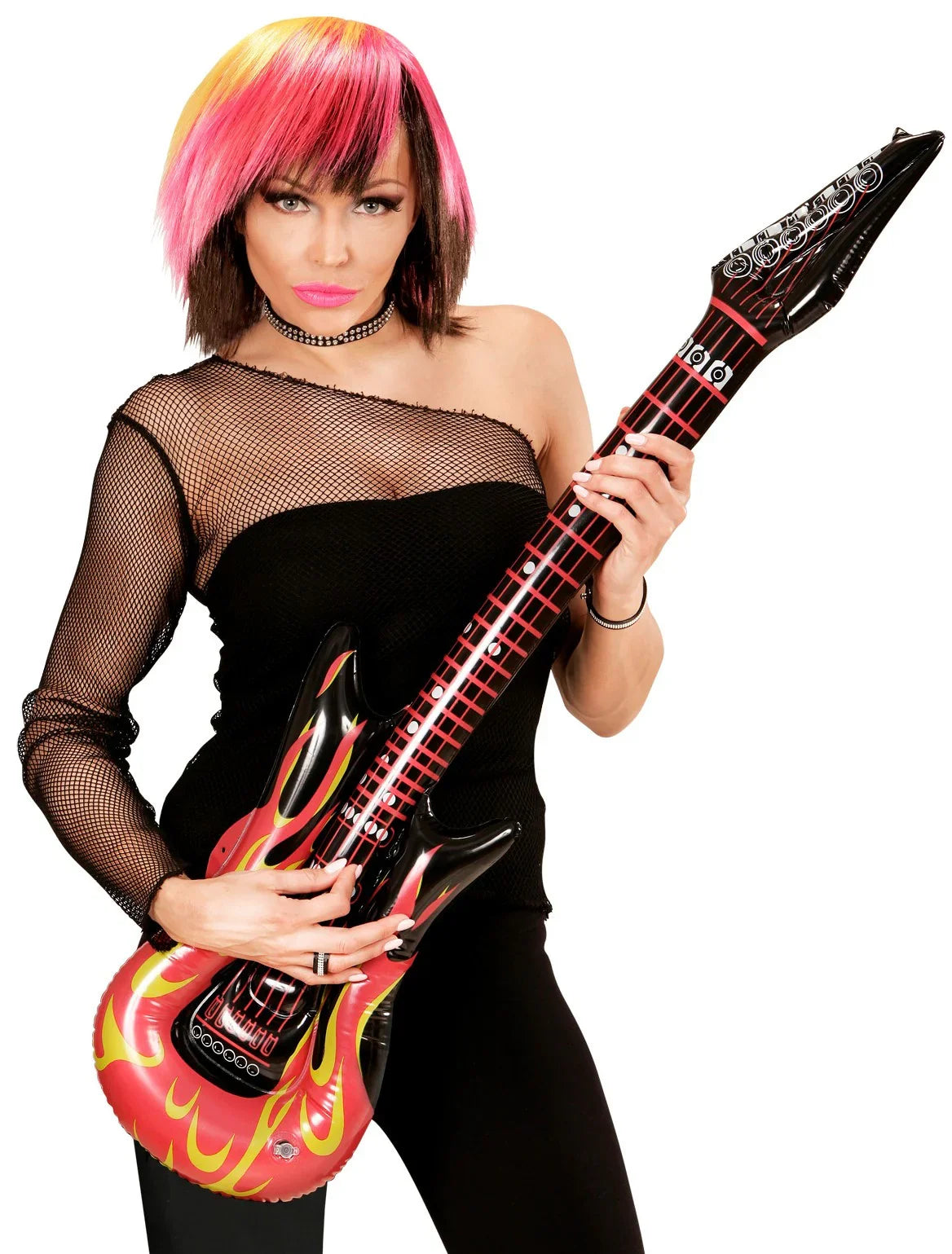 Guitarra Eléctrica Hinchable de Rockero con Llamas Complementos Rockeros y Moteros Widmann