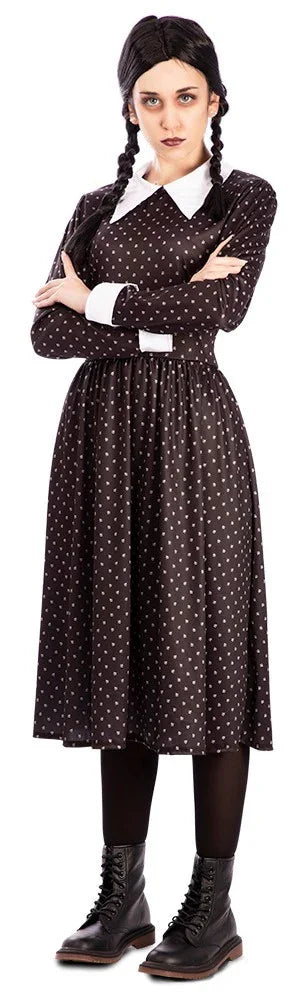 Disfraz de Miércoles Siniestra con Lunares para Mujer Miércoles Addams EuroCarnavales