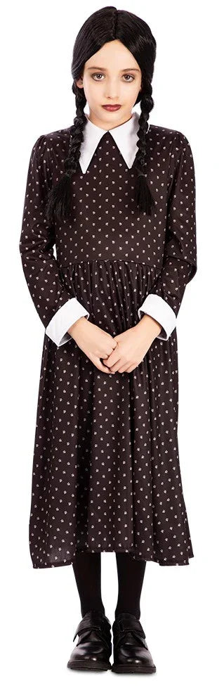Disfraz de Miércoles Siniestra con Lunares para Niña Miércoles Addams EuroCarnavales