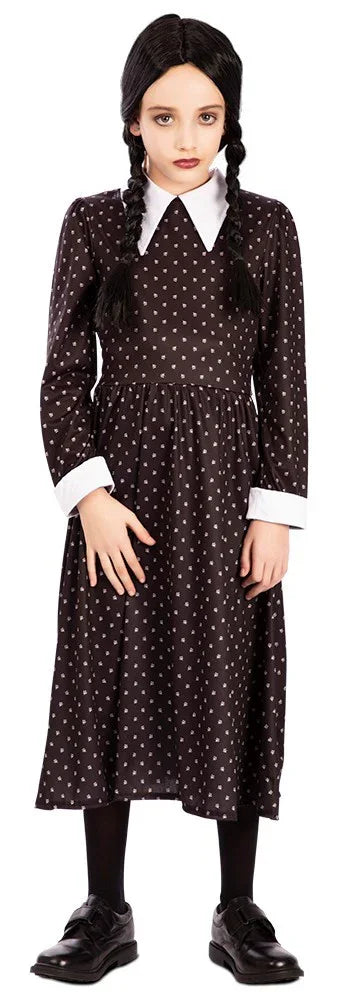 Disfraz de Miércoles Siniestra con Lunares para Niña Miércoles Addams EuroCarnavales