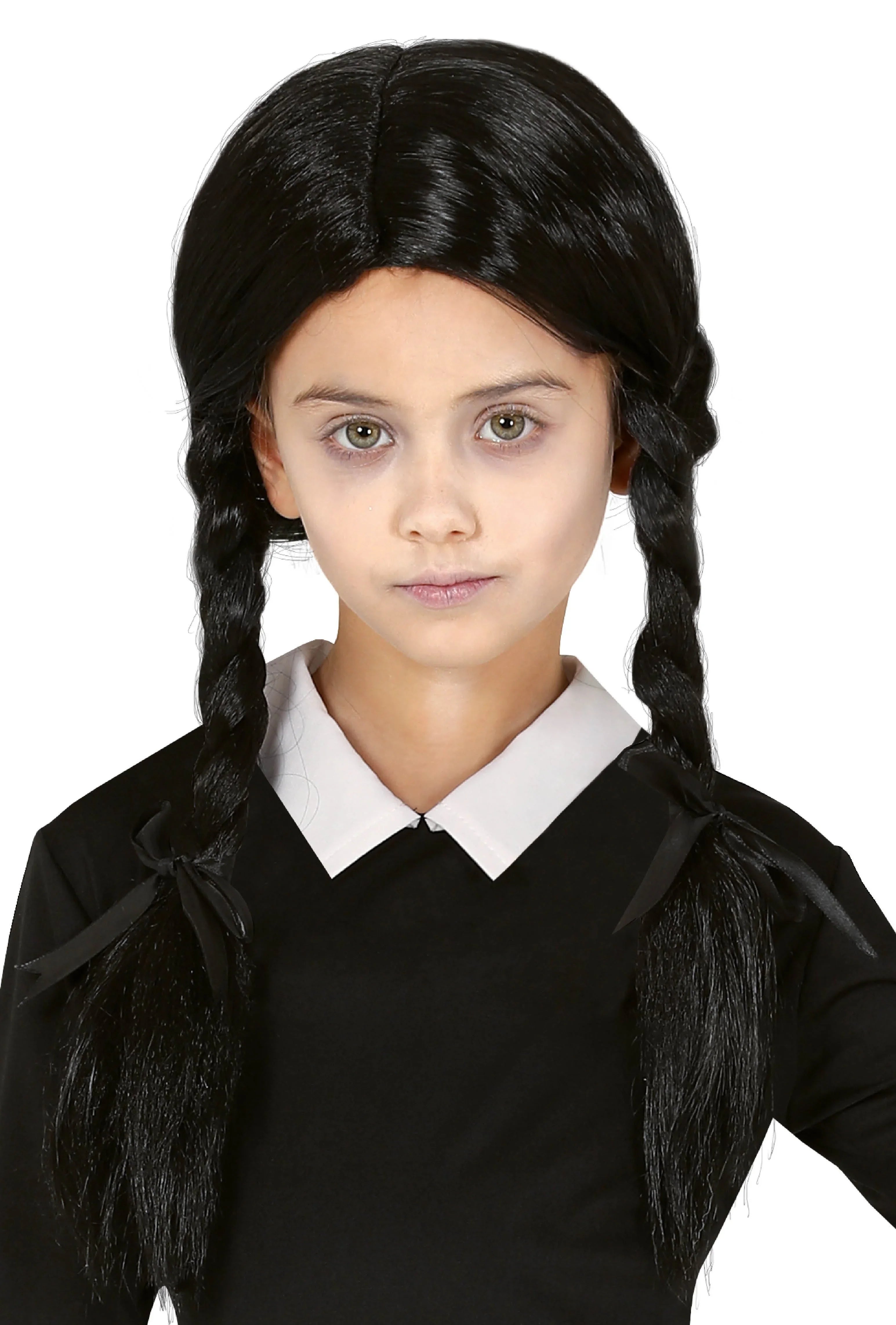 Peluca de Miércoles Addams con Trenzas para Niña Familia Addams Guirca