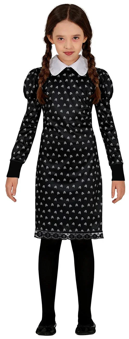 Disfraz de Miércoles con Calaveras para Niña Miércoles Addams Guirca