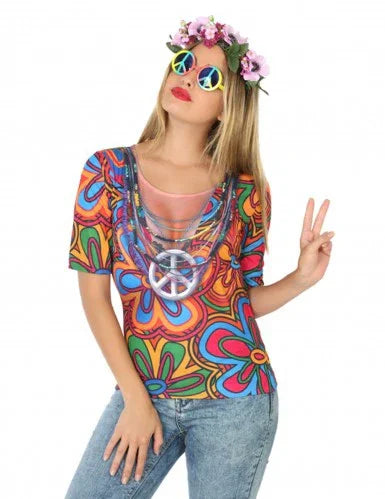 Camiseta Disfraz de Hippie para Mujer Hippie Atosa