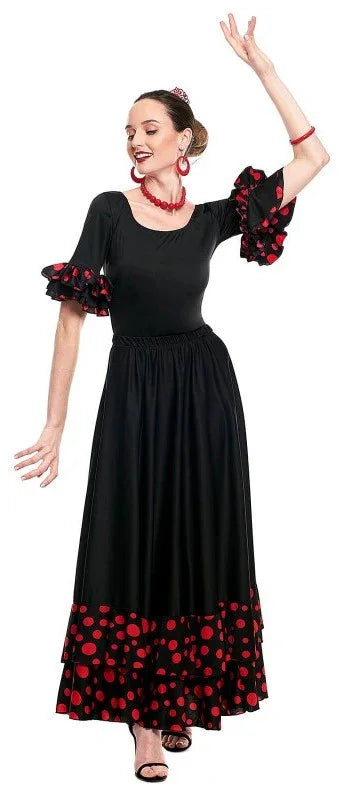 Falda de Sevillana Negra para Mujer con Lunares Rojos Faldas de Sevillana y Flamenca Partilandia