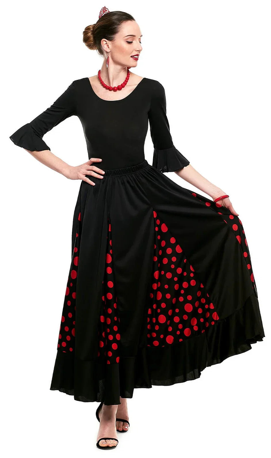 Falda de Sevillana Negra con Lunares Rojos para Mujer Sevillanas Partilandia