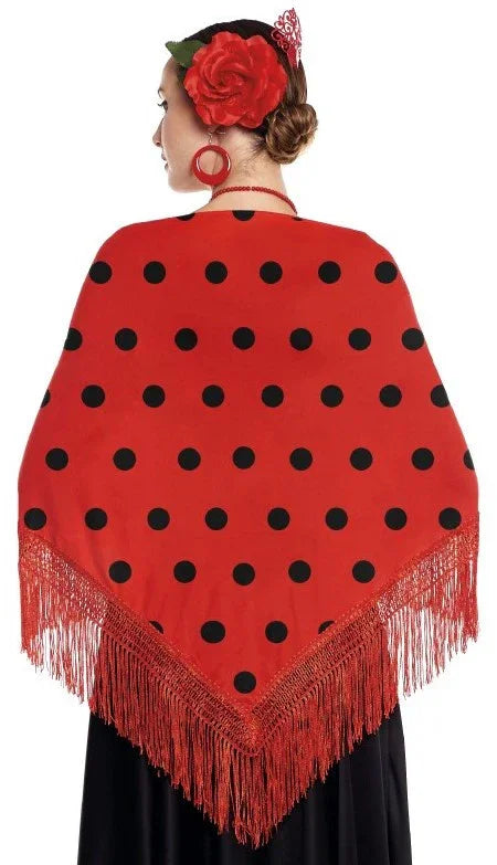 Mantón de Sevillana Rojo con Lunares Negros Sevillanas Partilandia