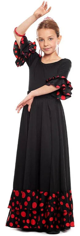 Body de Sevillana Negro con Lunares Rojos para Niña Bodies y Maillots de Sevillana Partilandia