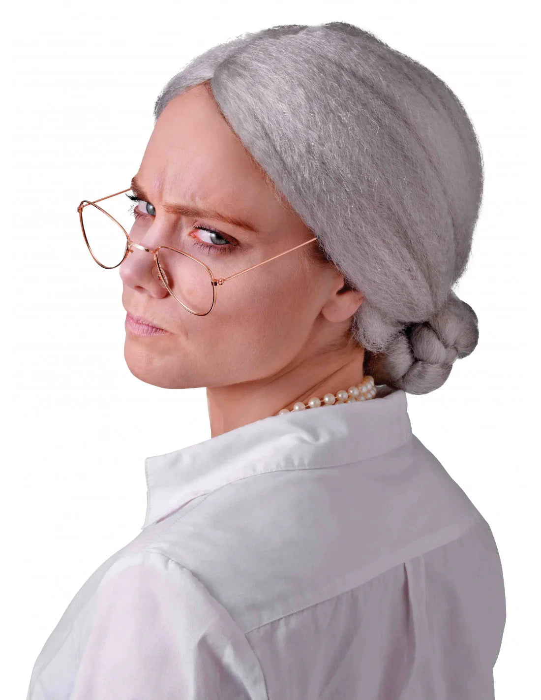 Peluca de Anciana Gris con Moño Pelucas Canosas Rubies