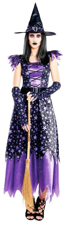 Disfraz de Bruja Morada con Estrellas para Mujer Brujas Partilandia