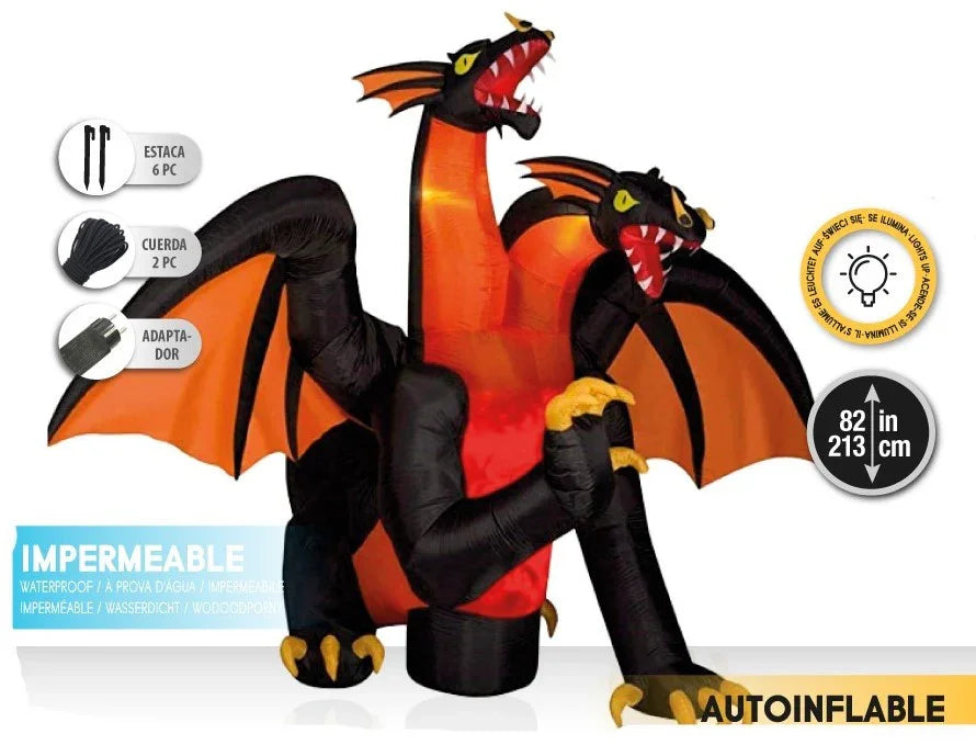 Dragón Hinchable de 213cm con Luz para Decoración Decoración Halloween Partilandia