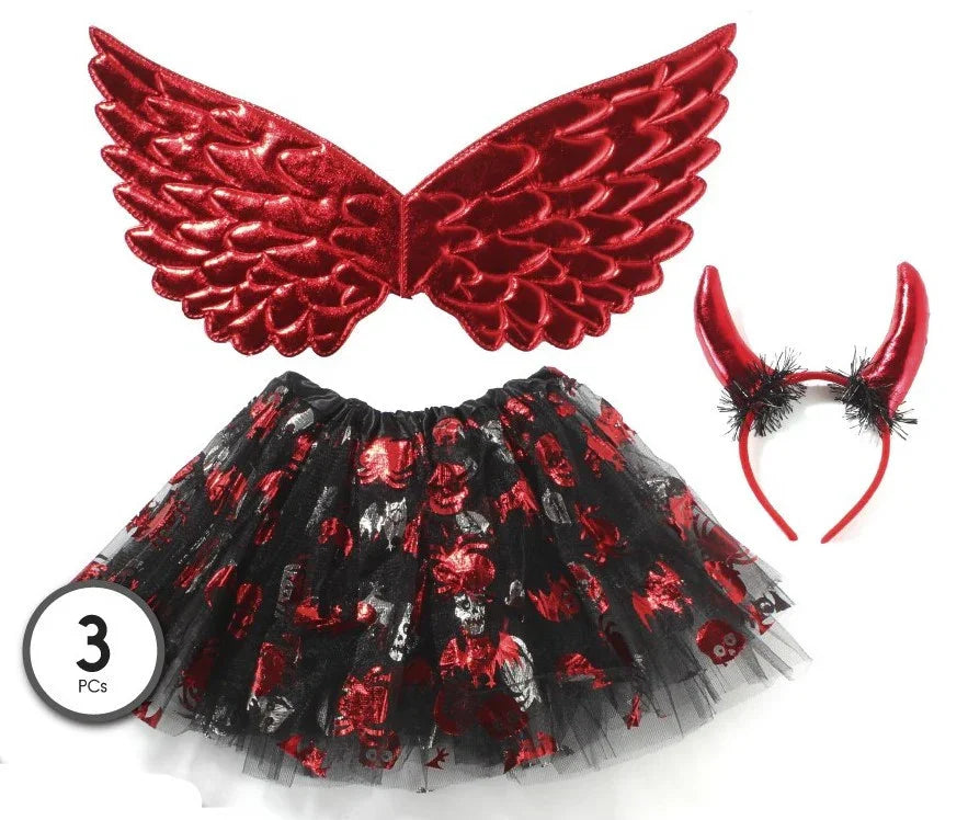 Kit de Diablesa Infantil con Tutú, Alas y Cuernos Demonios Partilandia
