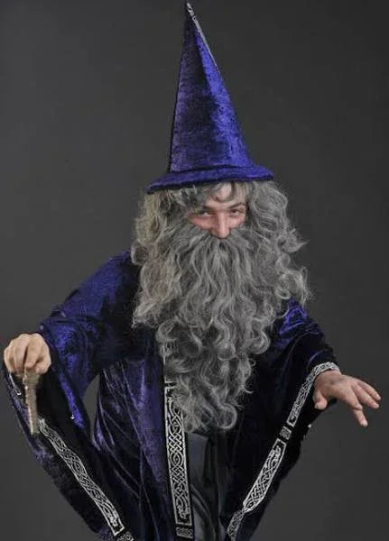 Peluca de Rey Mago Gris Rizosa con Barba Larga Barbas y Bigotes Rubies