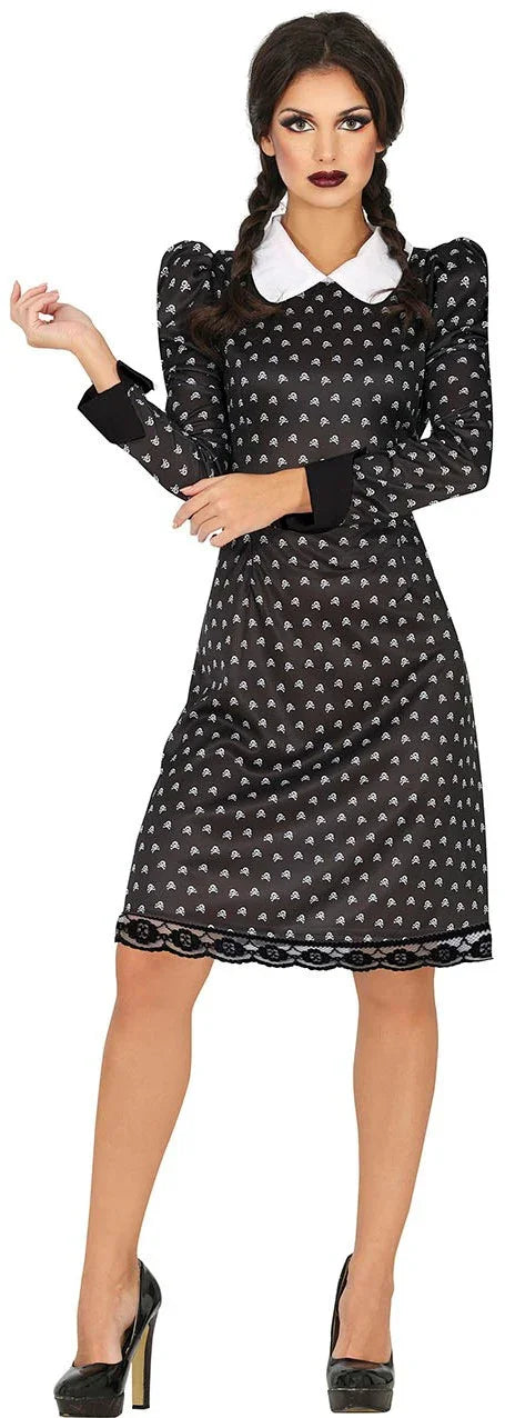 Disfraz de Miércoles con Calaveras para Mujer Miércoles Addams Guirca