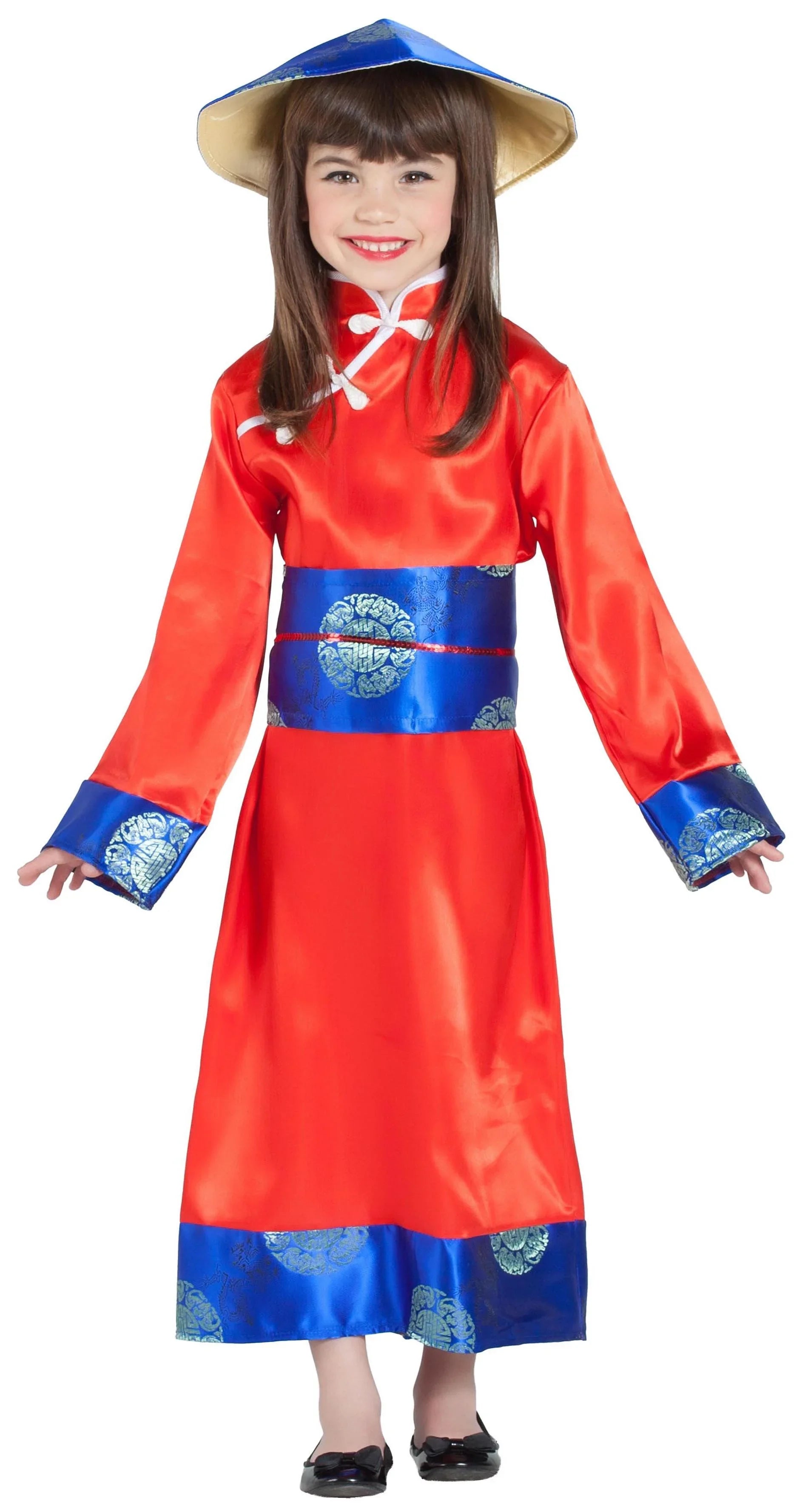 Disfraz de China con Sombrero para Niña Chinos Kimokawaii