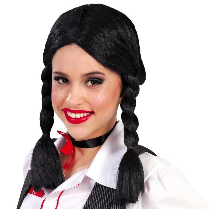 Peluca Morena con Trenzas sin Flequillo Pelucas de Miércoles Addams Guirca