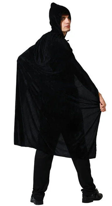 Capa de Terciopelo Negra Larga con Capucha Capas Atosa