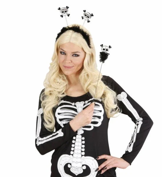 Diadema y varita de esqueletos Halloween Widmann