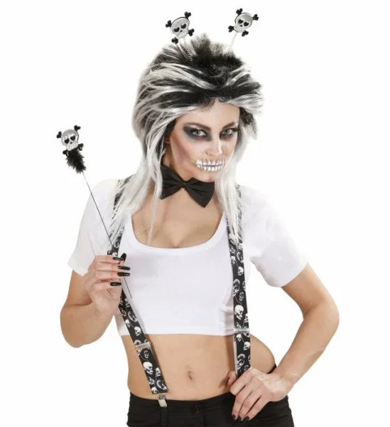 Diadema y varita de esqueletos Halloween Widmann