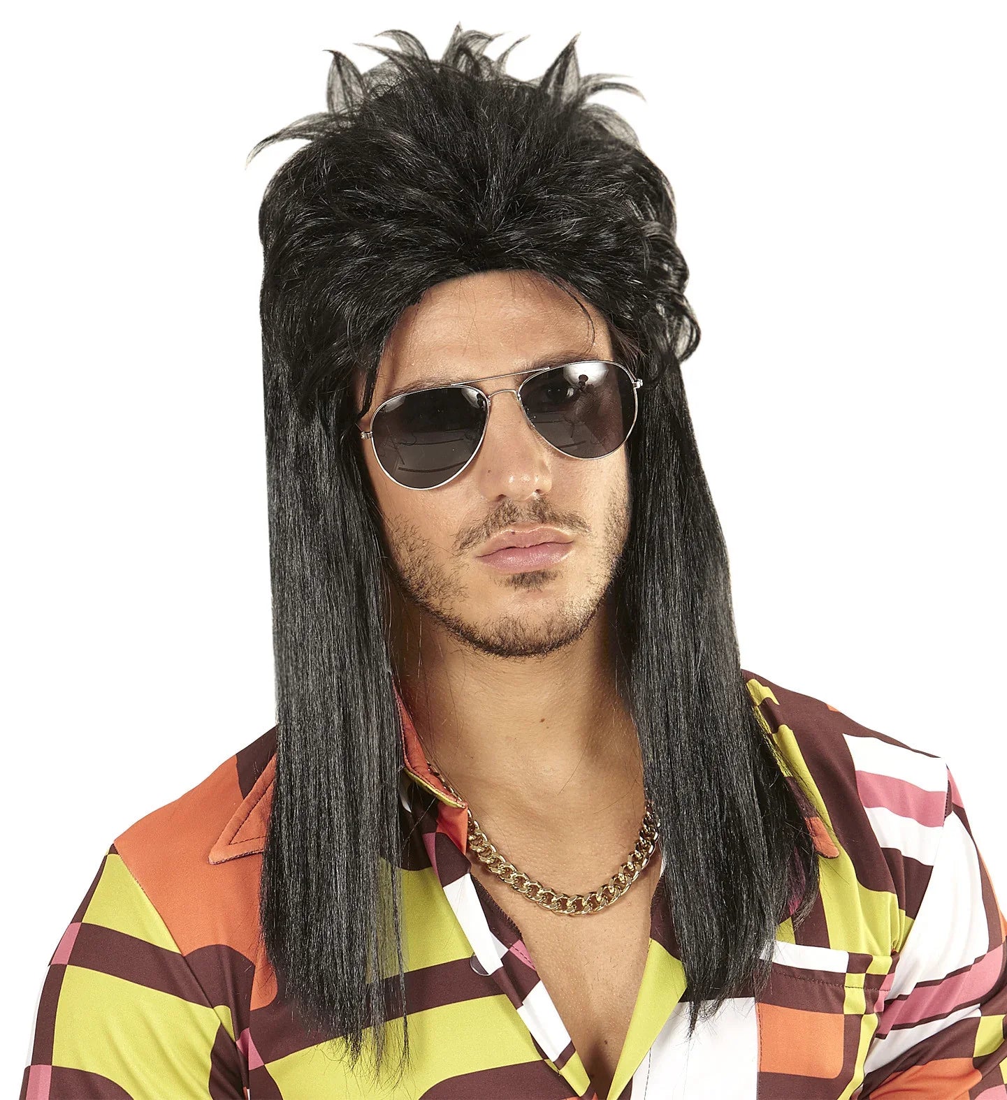 Peluca Morena Estilo Mullet Años 80 de Hombre Pelucas Morenas Widmann