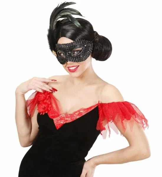 Antifaz decorado en negro con pluma Antifaces Widmann