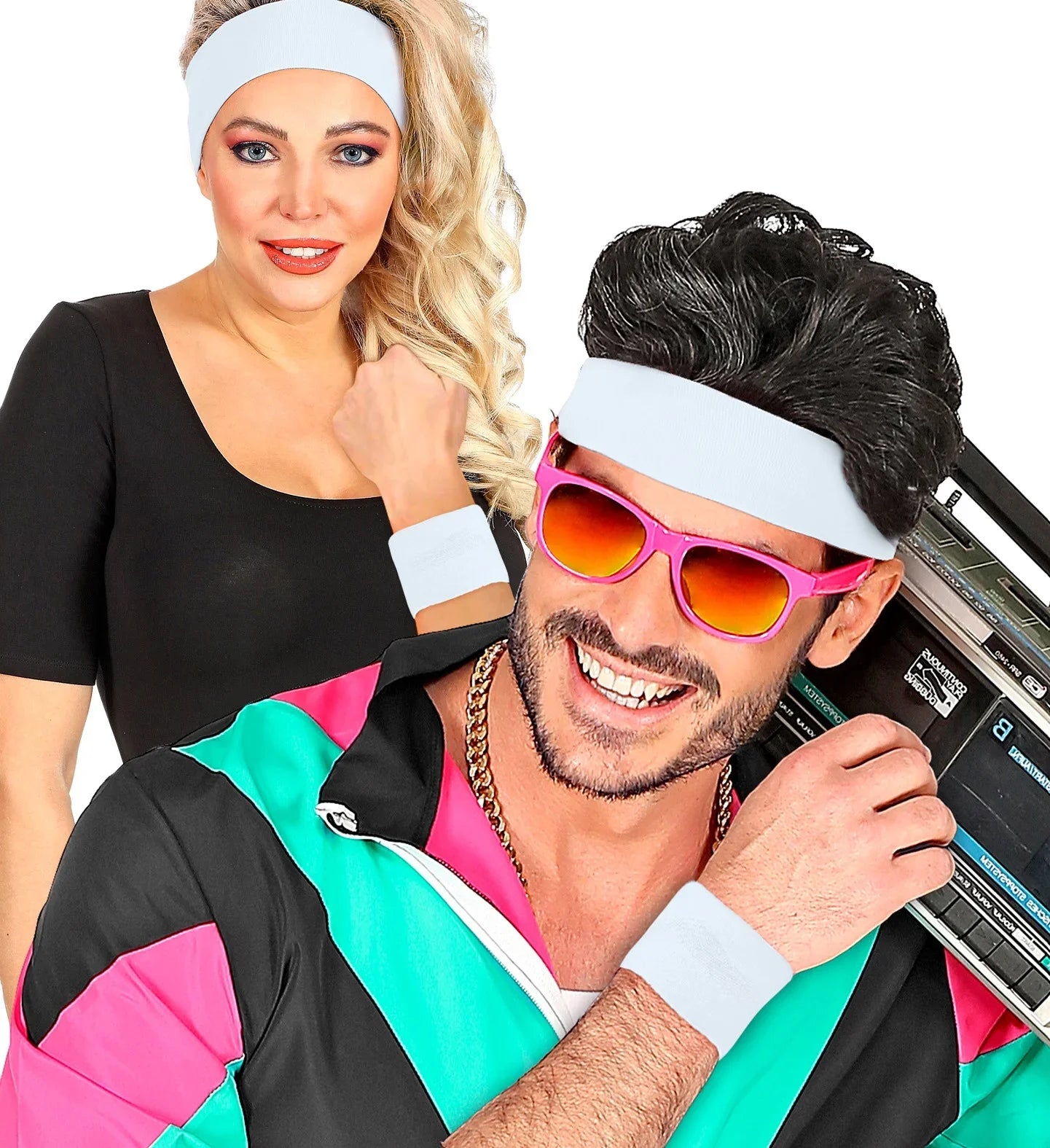 Muñequeras Blancas Neón Años 80 Años 80 Widmann