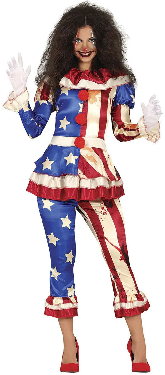 Disfraz de Payasa Patriota Asesina para Mujer Payasos Asesinos Guirca