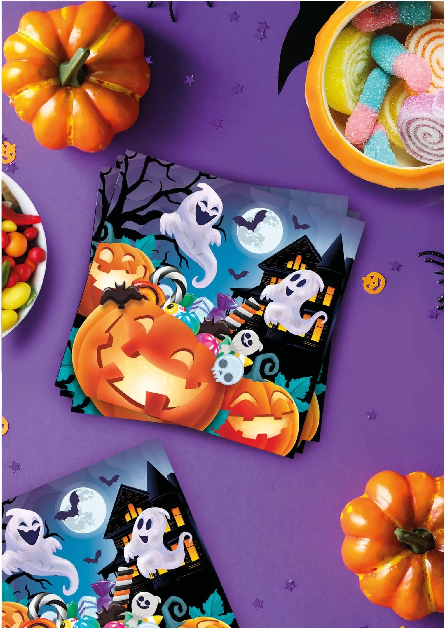 Pack de 12 Servilletas de Calabazas con Caramelos Menaje Halloween Guirca