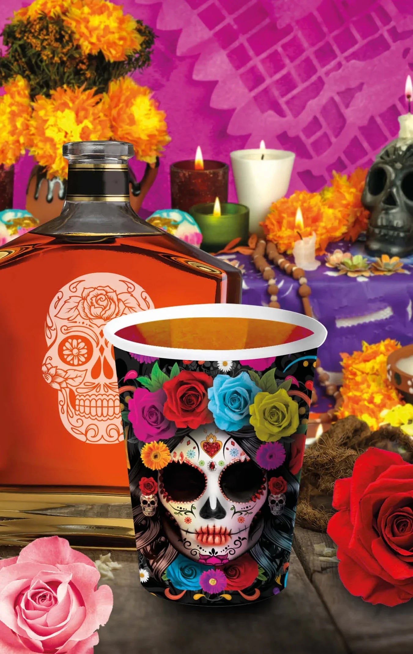 Pack de 6 Vasos de Catrina de Halloween Menaje Halloween Guirca
