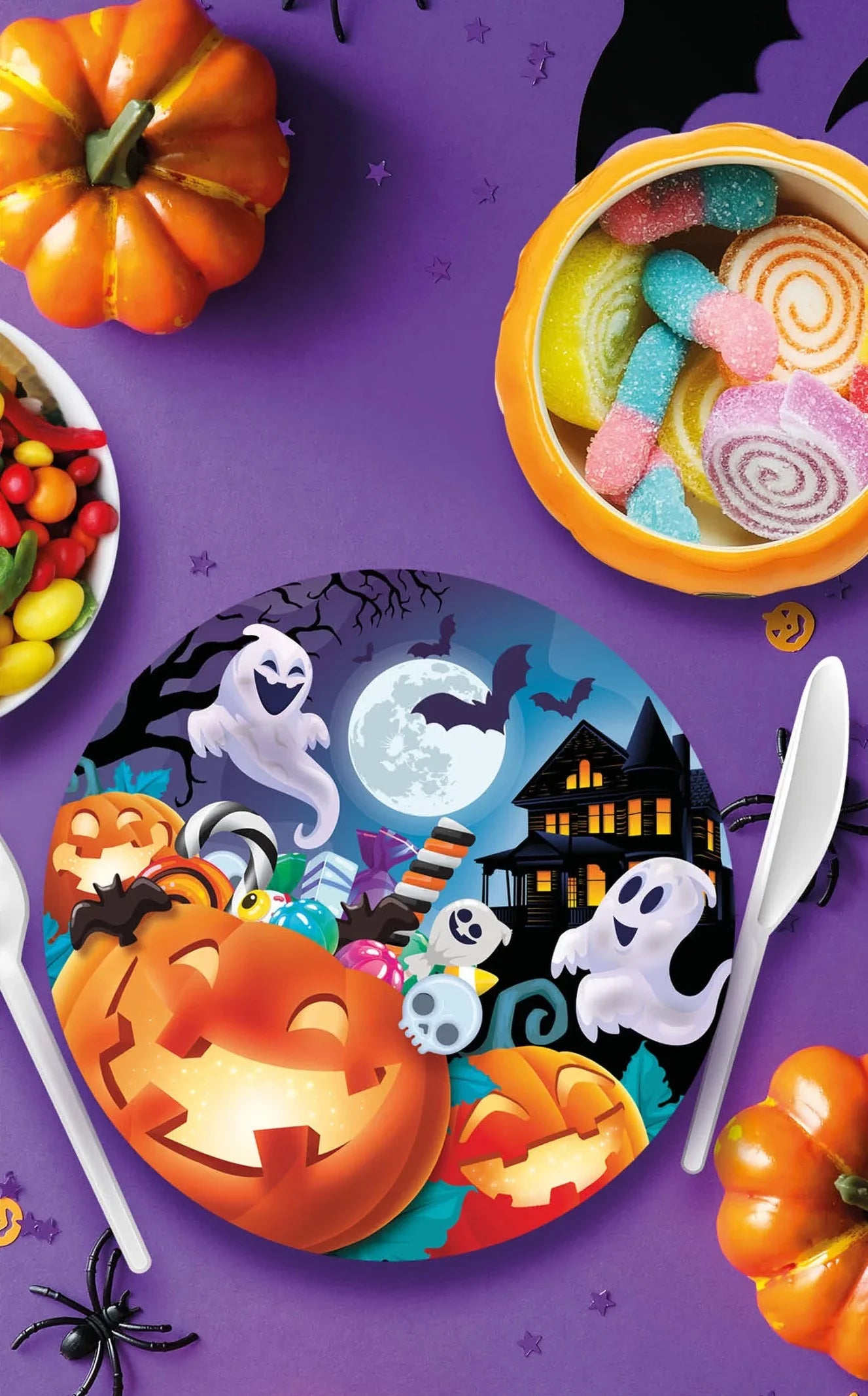 Pack de 6 Platos de Calabazas con Caramelos Menaje Halloween Guirca