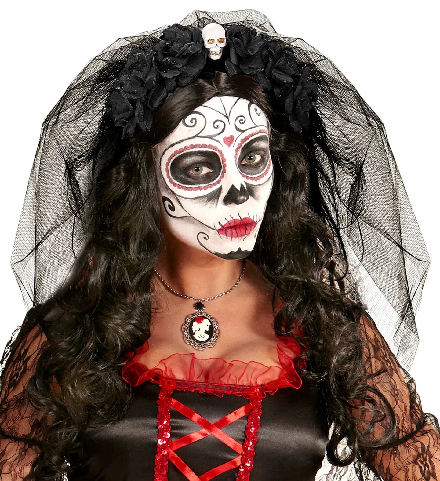 Diadema de Catrina con Calavera y Rosas Negras Catrina Widmann