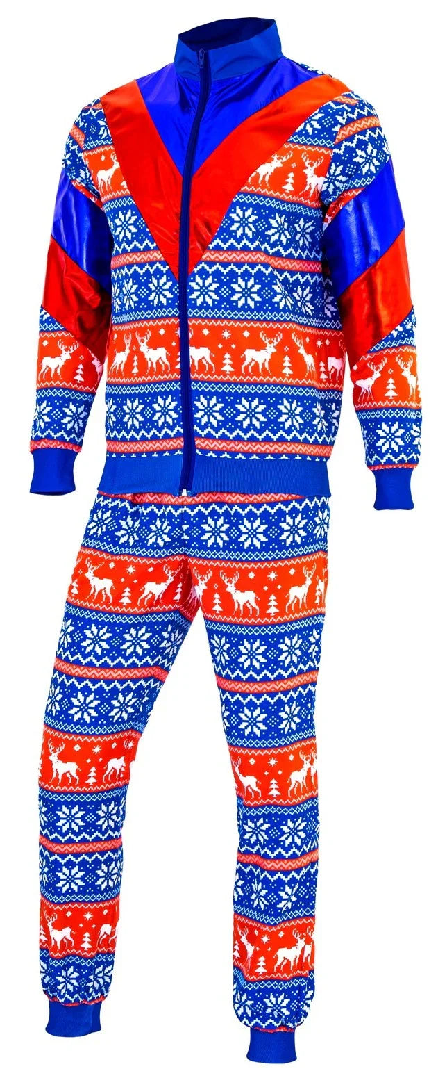 Disfraz Chándal con Estampado de Navidad Azul para Adulto Chándales de Táctel Años 80 Widmann