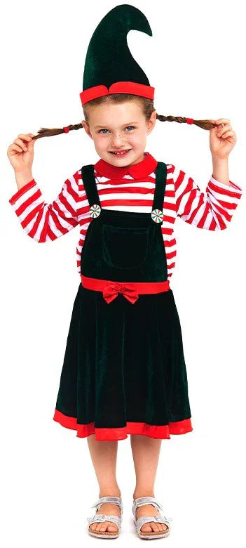 Disfraz Elfa Navideña con Peto para Niña Elfos Navideños Partilandia