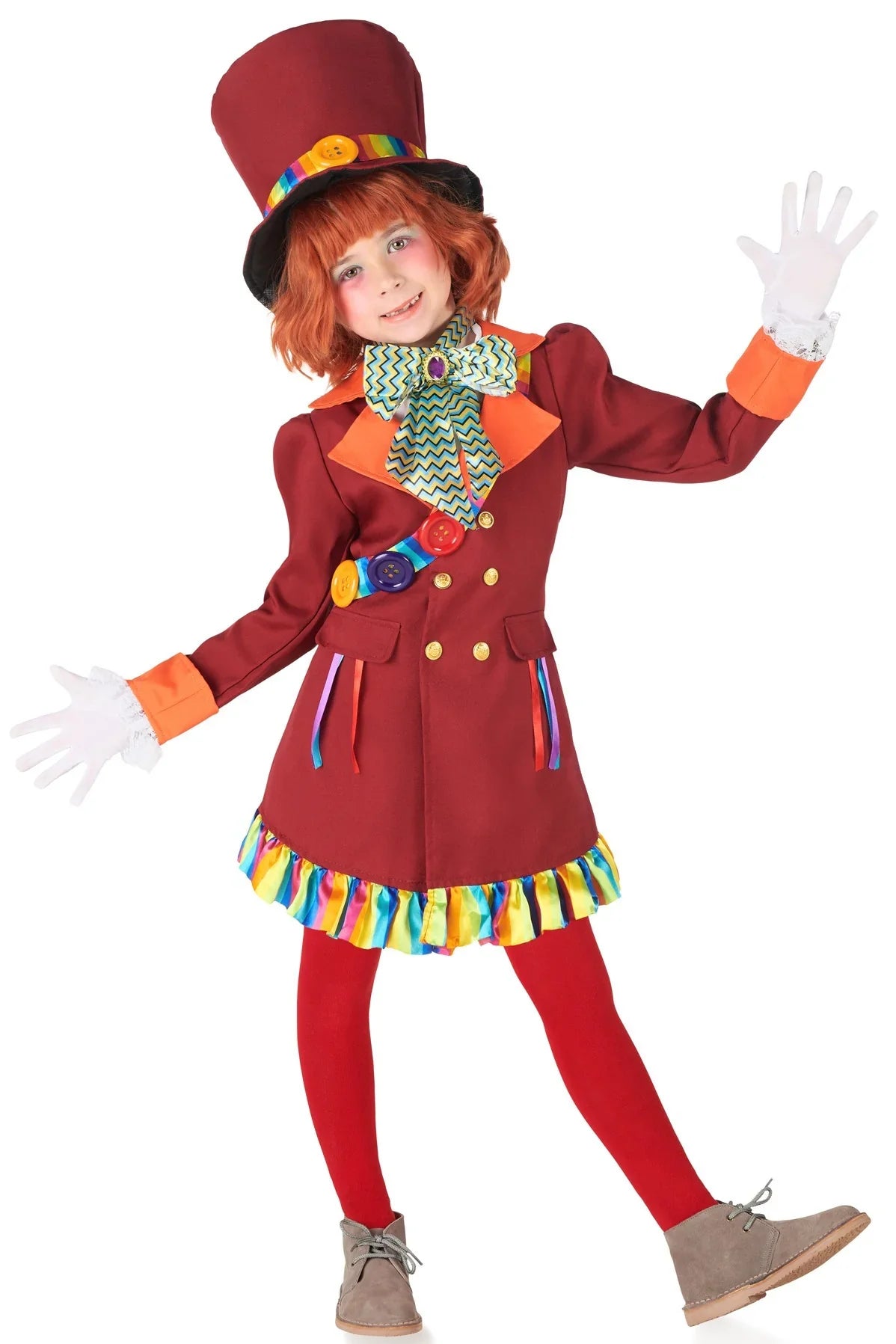 Disfraz de Sombrerera Loca Granate para Niña Sombrerero Loco Kimokawaii