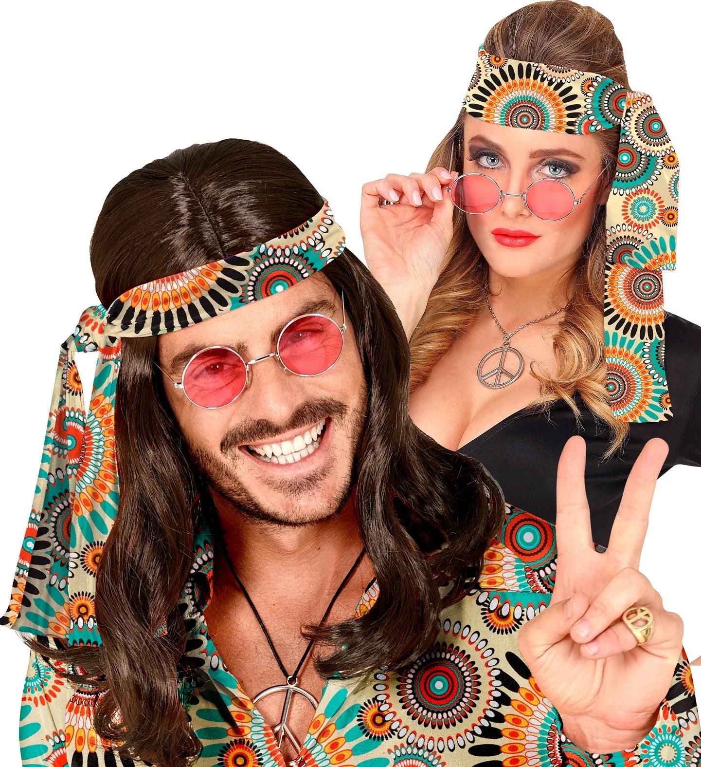 Cinta Hippie Años 60 con Estampado Multicolor Complementos Hippies Widmann