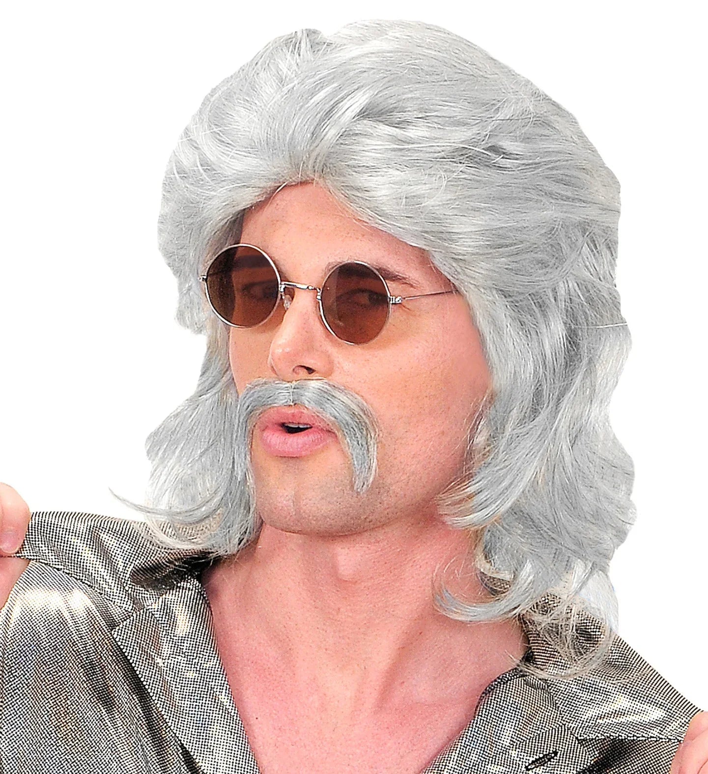 Peluca Gris con Melena y Bigote Años 70 de Hombre Pelucas Canosas Widmann