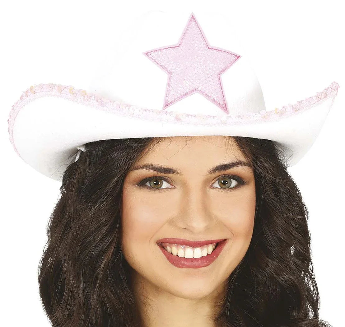Sombrero Vaquero de Barbie Blanco con Estrella Rosa Barbie Guirca