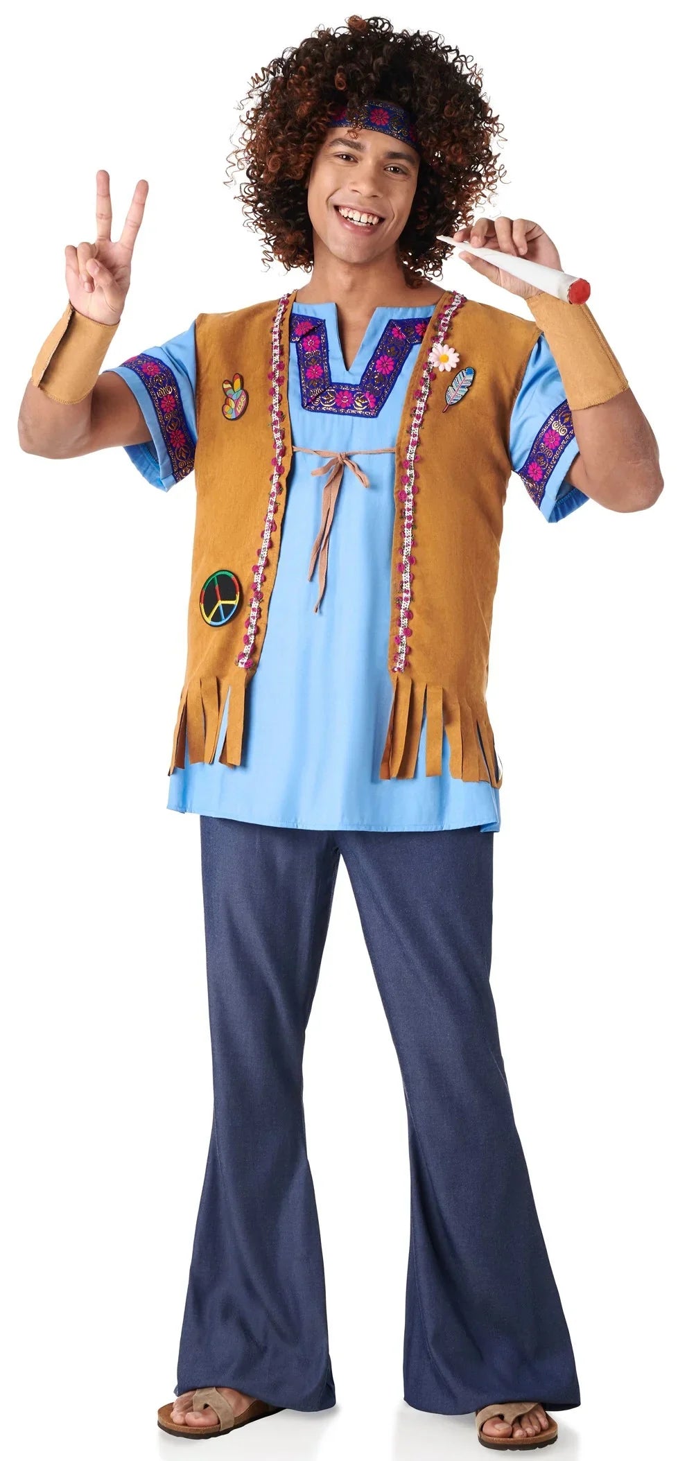 Disfraz de Hippie Azul con Chaleco para Hombre Hippies Kimokawaii