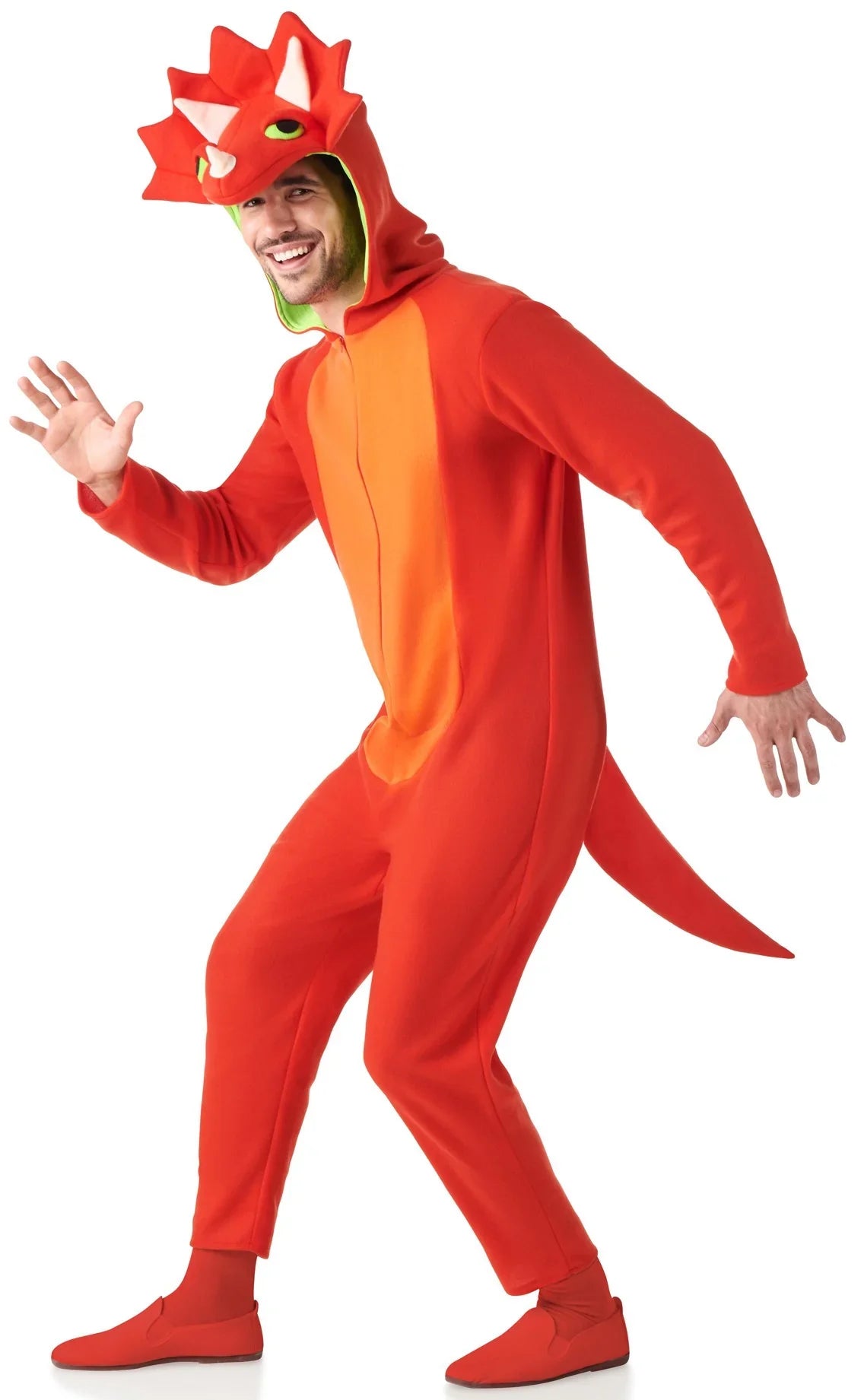 Disfraz de Dinosaurio Triceratops Rojo para Hombre Dragón y Dinosaurio Kimokawaii