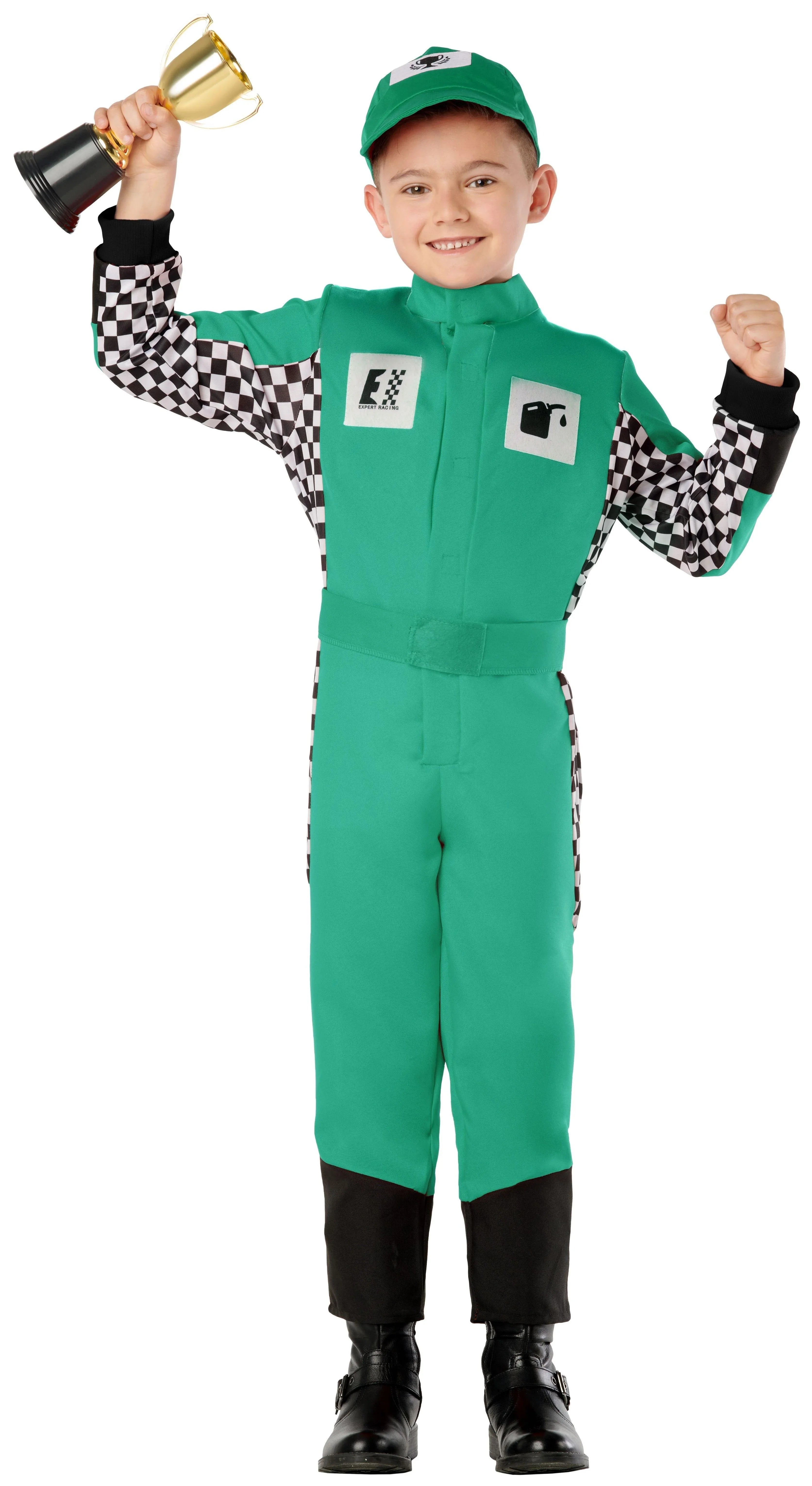 Disfraz de Piloto F1 Verde para Niño Pilotos de Carreras Kimokawaii