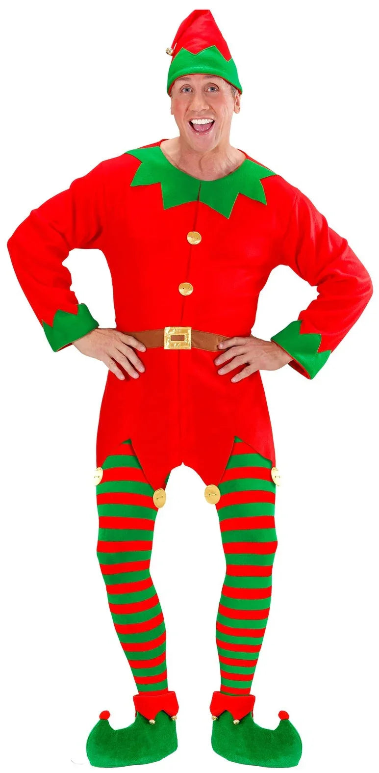 Pantys de Elfa Navideña con Rayas Rojas y Verdes para Adulto Elfos Navideños Widmann