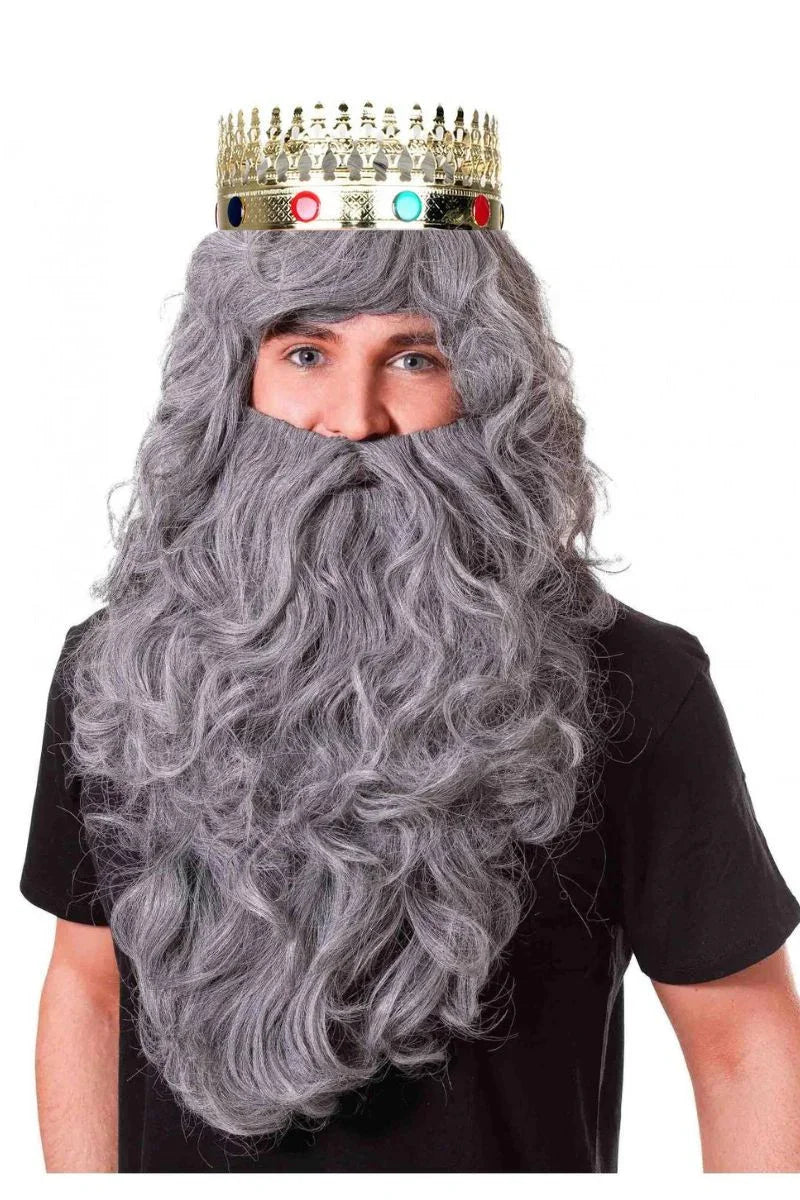 Peluca de Rey Mago Gris Rizosa con Barba Larga Barbas y Bigotes Rubies