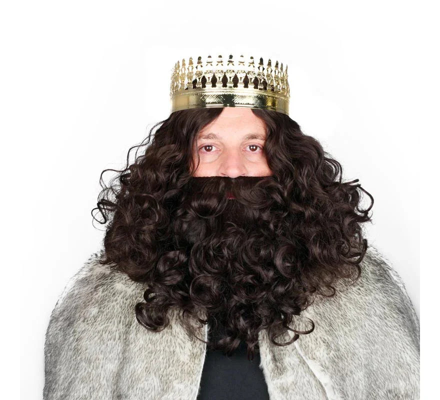 Peluca de Rey Mago Gaspar Castaña con Barba Reyes Magos y Pajes EuroCarnavales