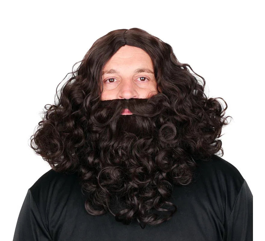 Peluca de Rey Mago Gaspar Castaña con Barba Reyes Magos y Pajes EuroCarnavales