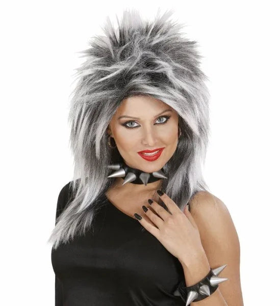 Peluca Morena Punk Rock con Mechas Blancas COMPLEMENTOS Widmann