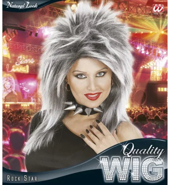 Peluca Morena Punk Rock con Mechas Blancas COMPLEMENTOS Widmann